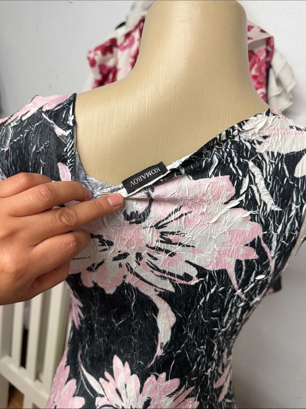 Komarov Black Midi Dress with Pink Floral Print
